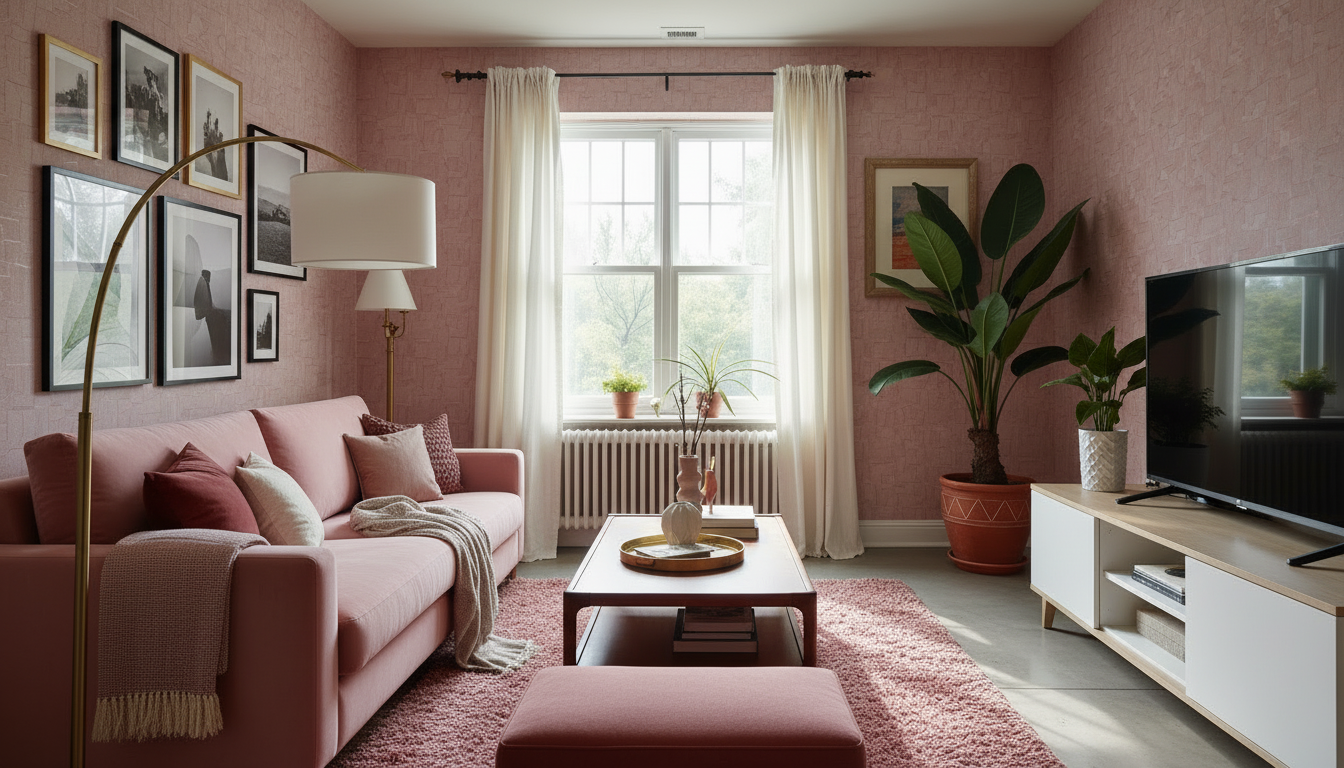 Dramatic Contemporary Living Room Overhaul: Rose & Blush Elegance