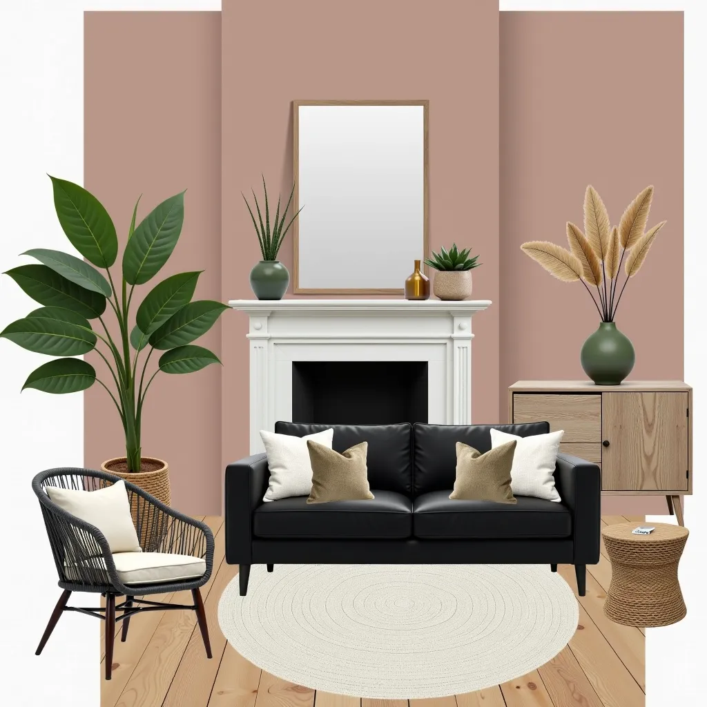 Bohemian Living Room: Eclectic Elegance in Dusty Pink
