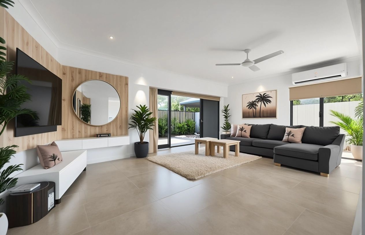 Tropical Elegance: Open Layout Living Room Design