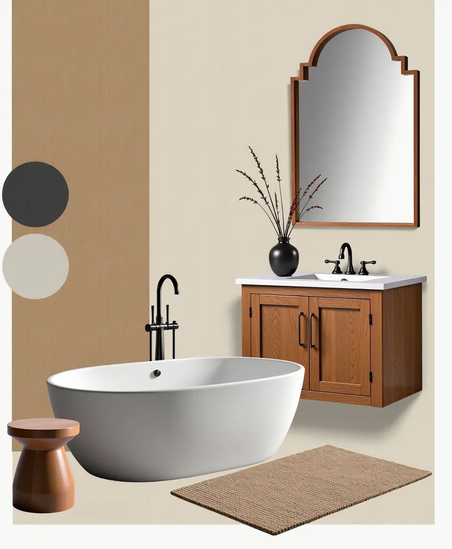 Elegant Art Deco Bathroom: Tan & Ivory Retreat