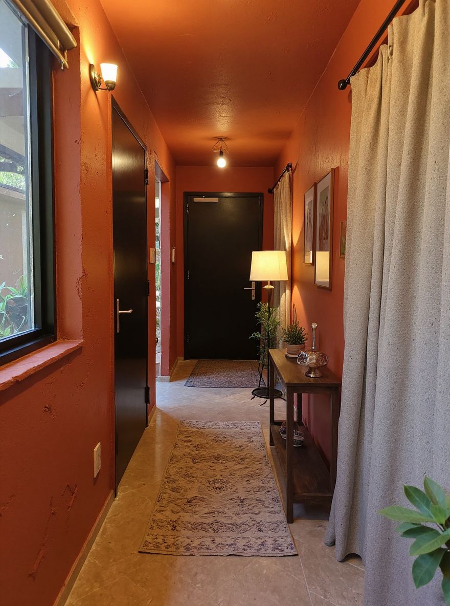 Tropical Mudroom Oasis: Rust, Terra Cotta & Mustard Style