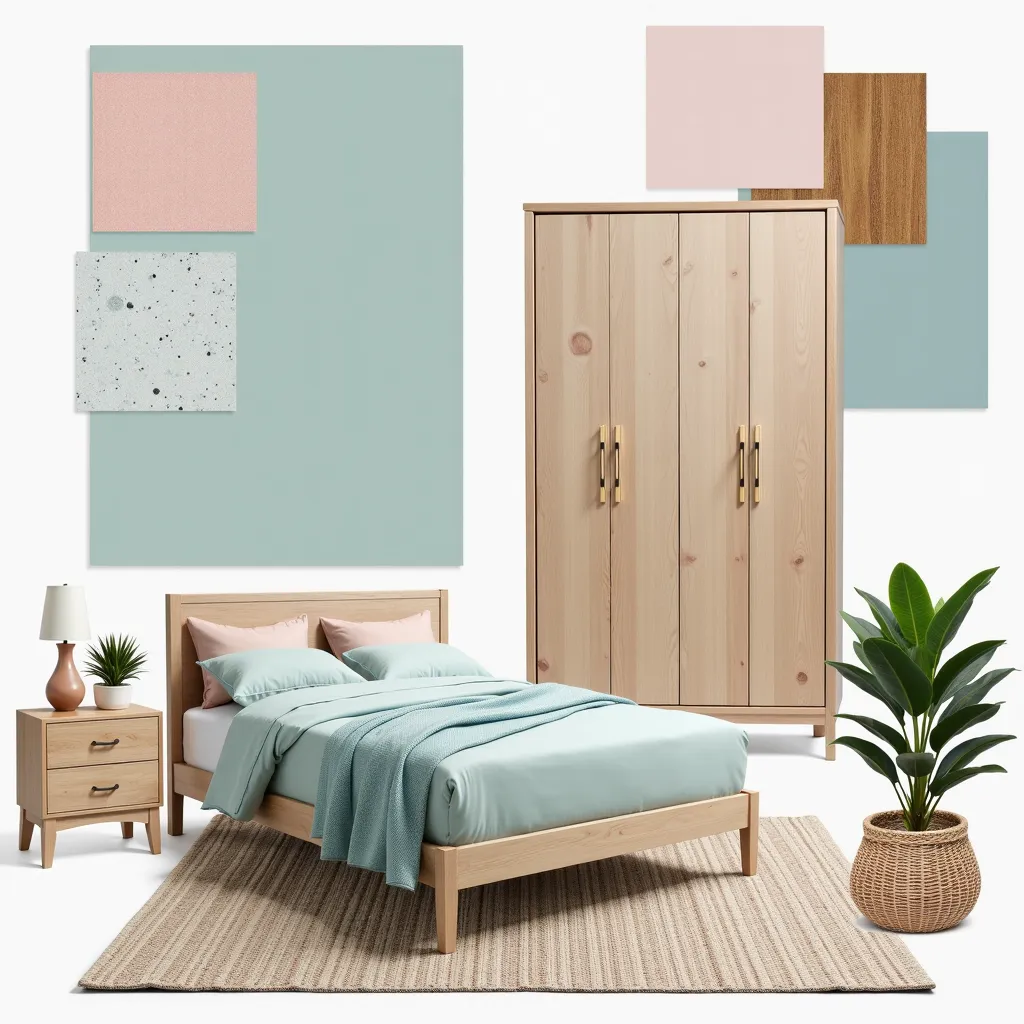 Tranquil Coastal Bedroom: Light Pastels & Sleek Design
