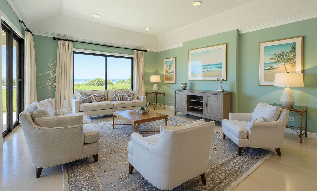Serene Coastal Living Room with Artful Touches