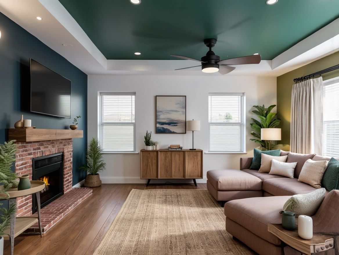 Chic Living Room with Forest Green and Dusty Rose Accents