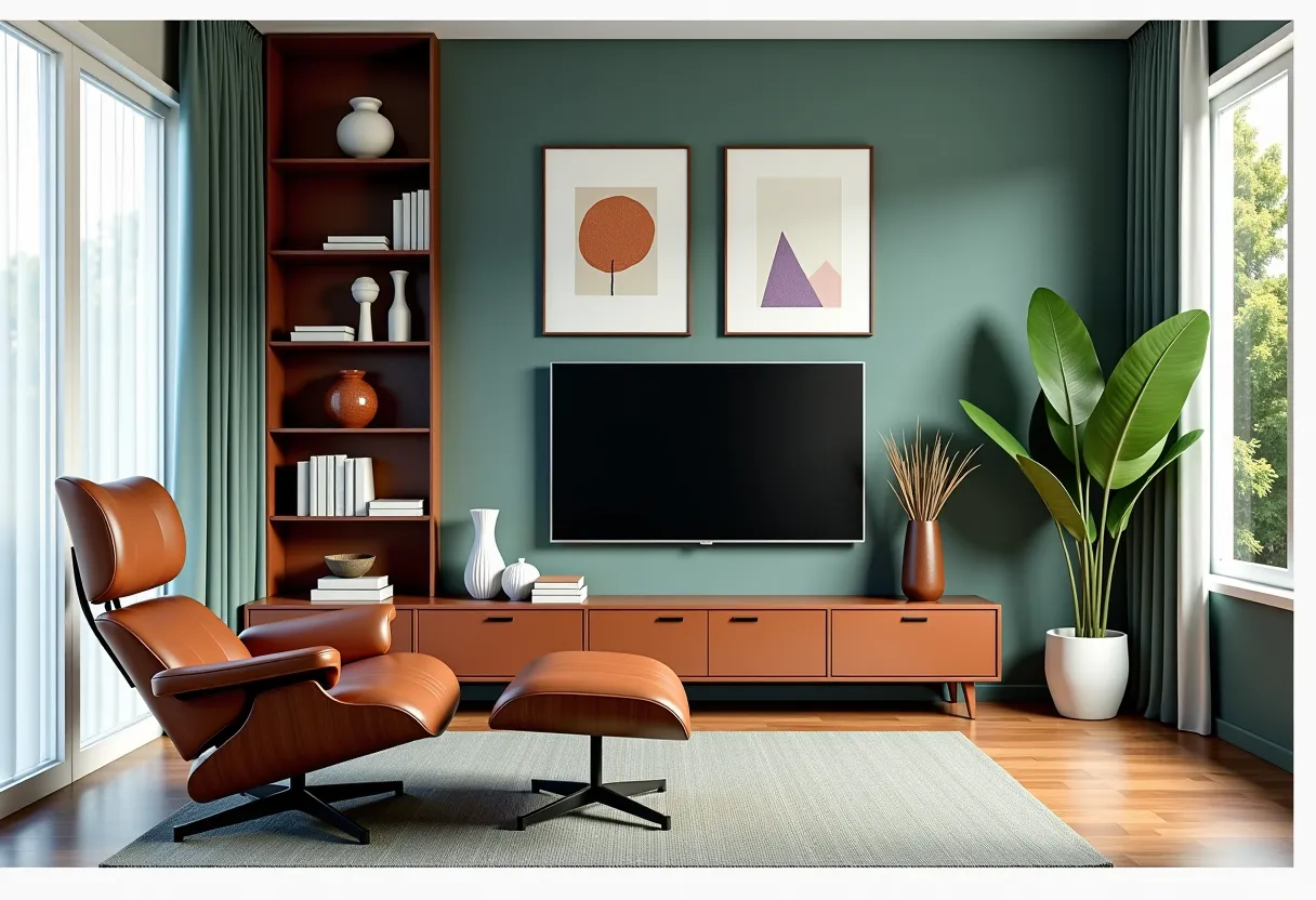 Mid-Century Modern Living Room: Artful Blue, Green & Purple