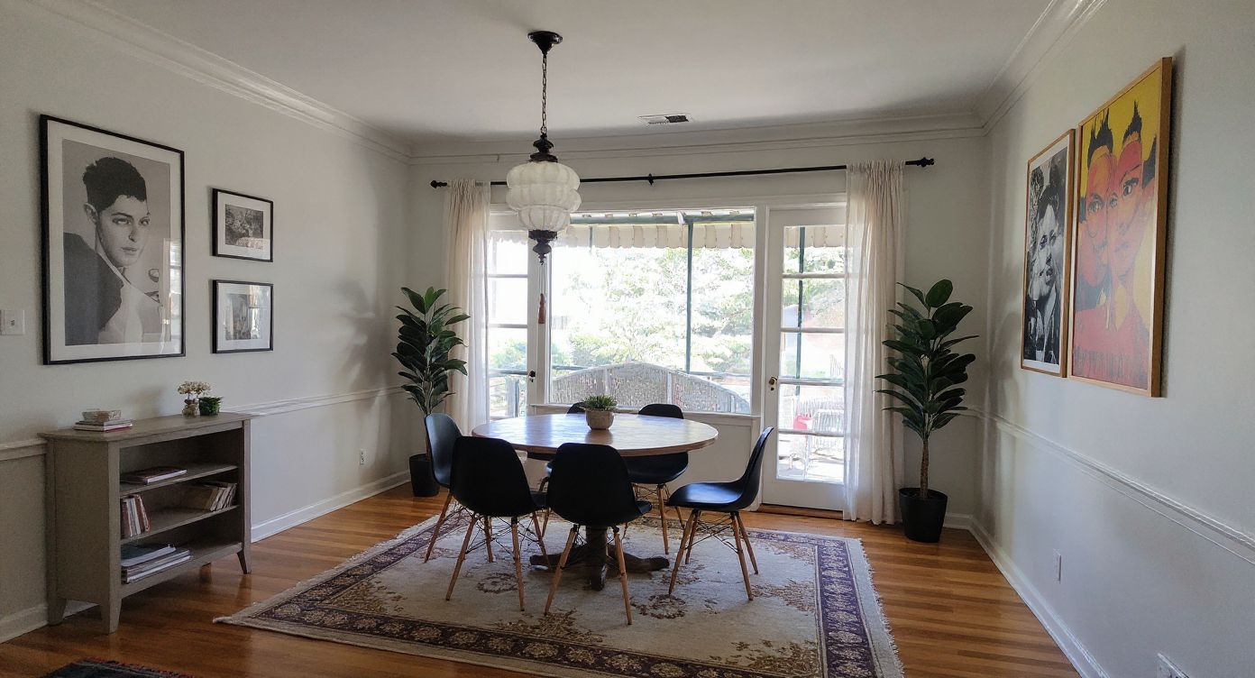 Eclectic Dining Room with Black, Gold & White Elegance
