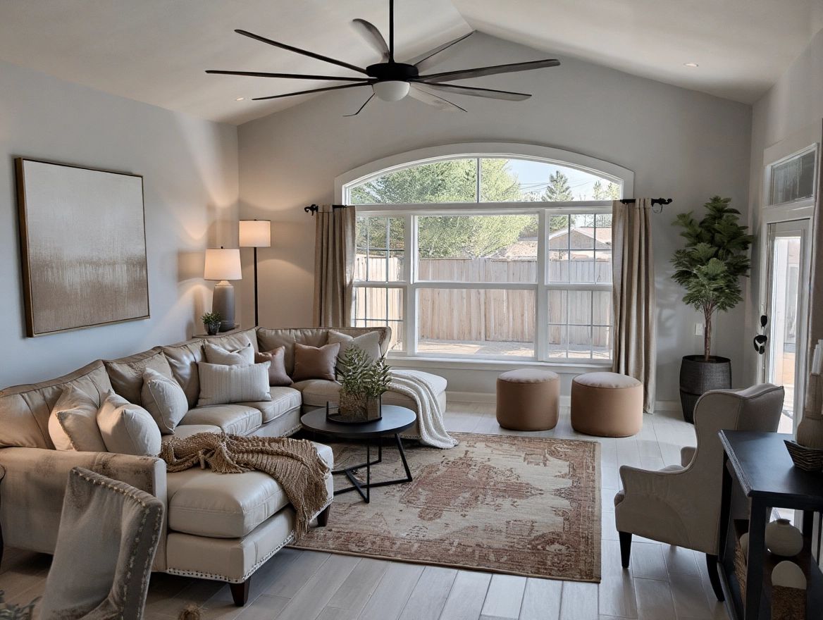 Charming Farmhouse Living Room with Vaulted Ceiling