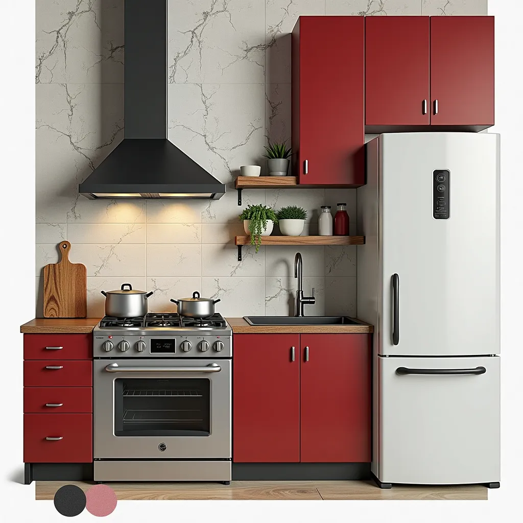 Industrial Kitchen Design: Bold Black, White & Red Tones