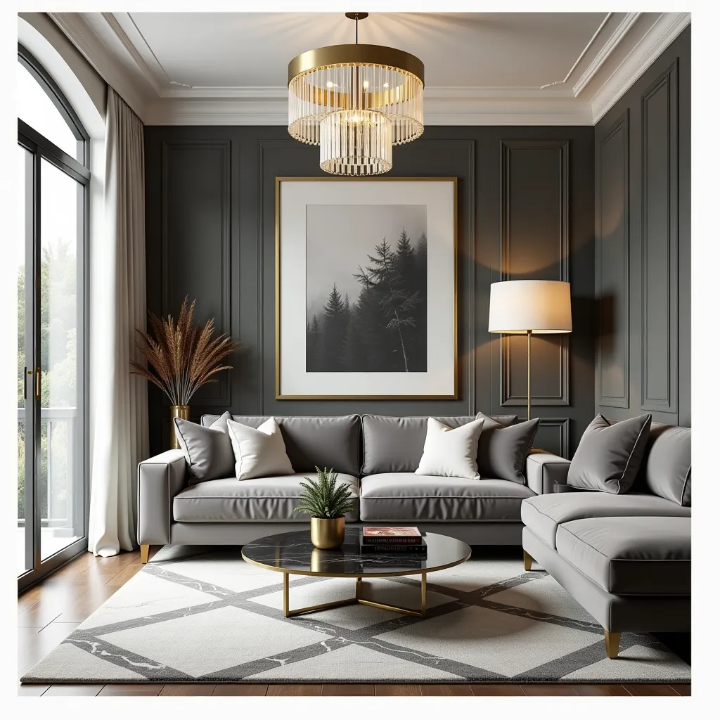 Contemporary Elegance: Charcoal & Silver Living Room
