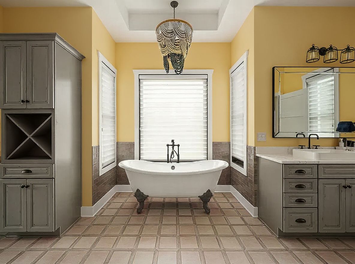 Charming Farmhouse Bathroom with Centered Bathtub