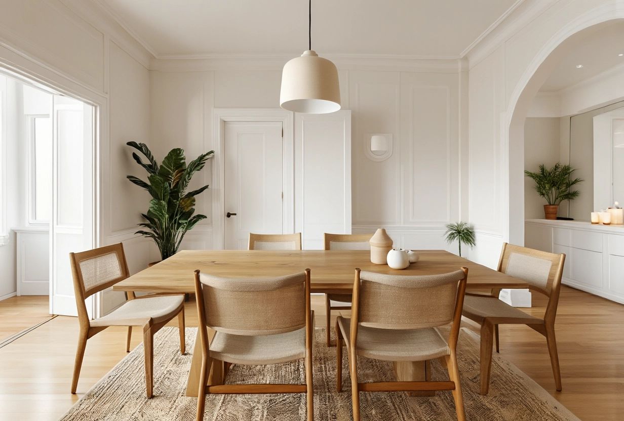 Minimalist Dining Room with Warm Tones and Modern Flair