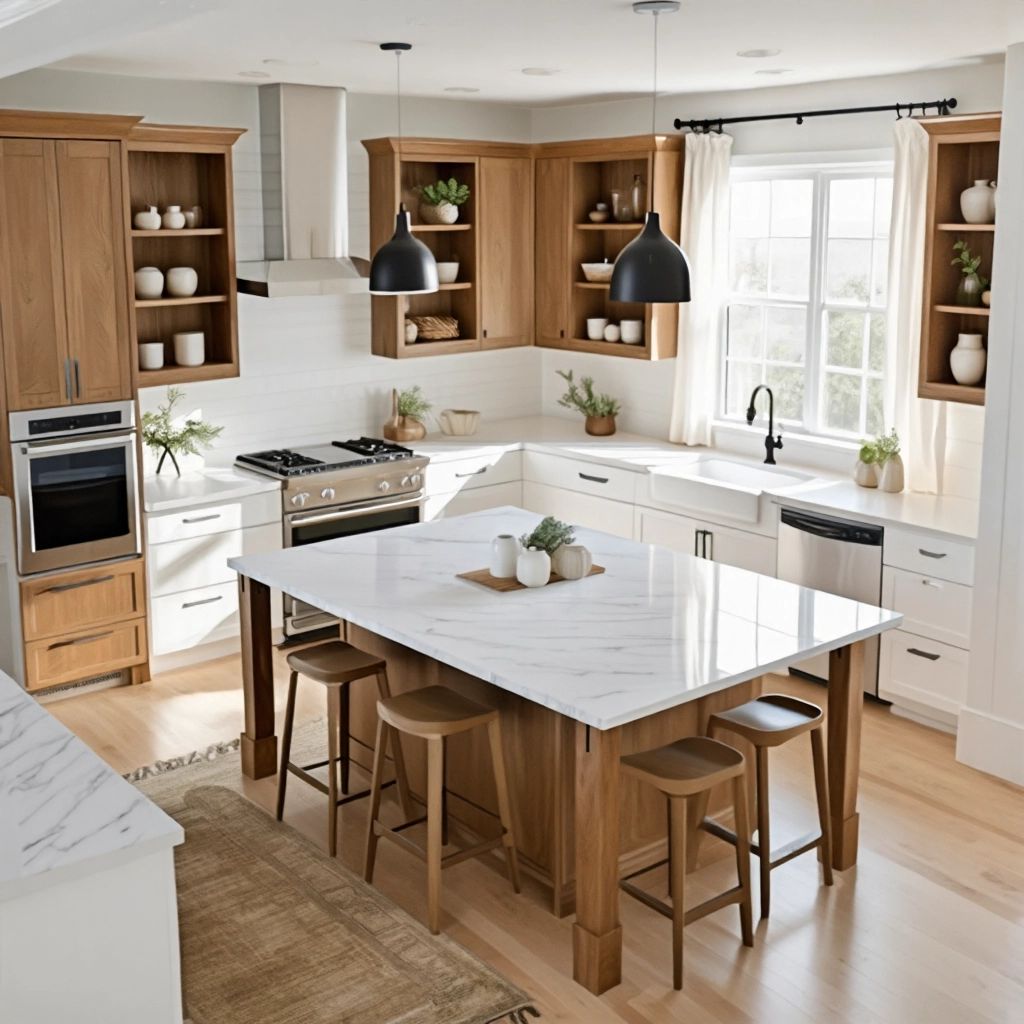 Modern Kitchen Design: U-Shaped Elegance in Tan & Ivory