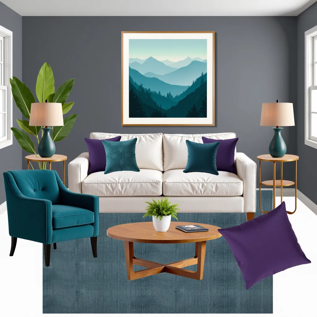 Art Deco Living Room: Luxurious Blue, Green & Purple Bliss