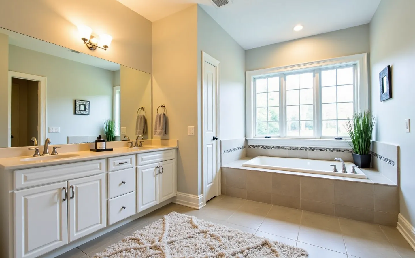 Eclectic Bathroom Design with Warm Tones and Modern Flair