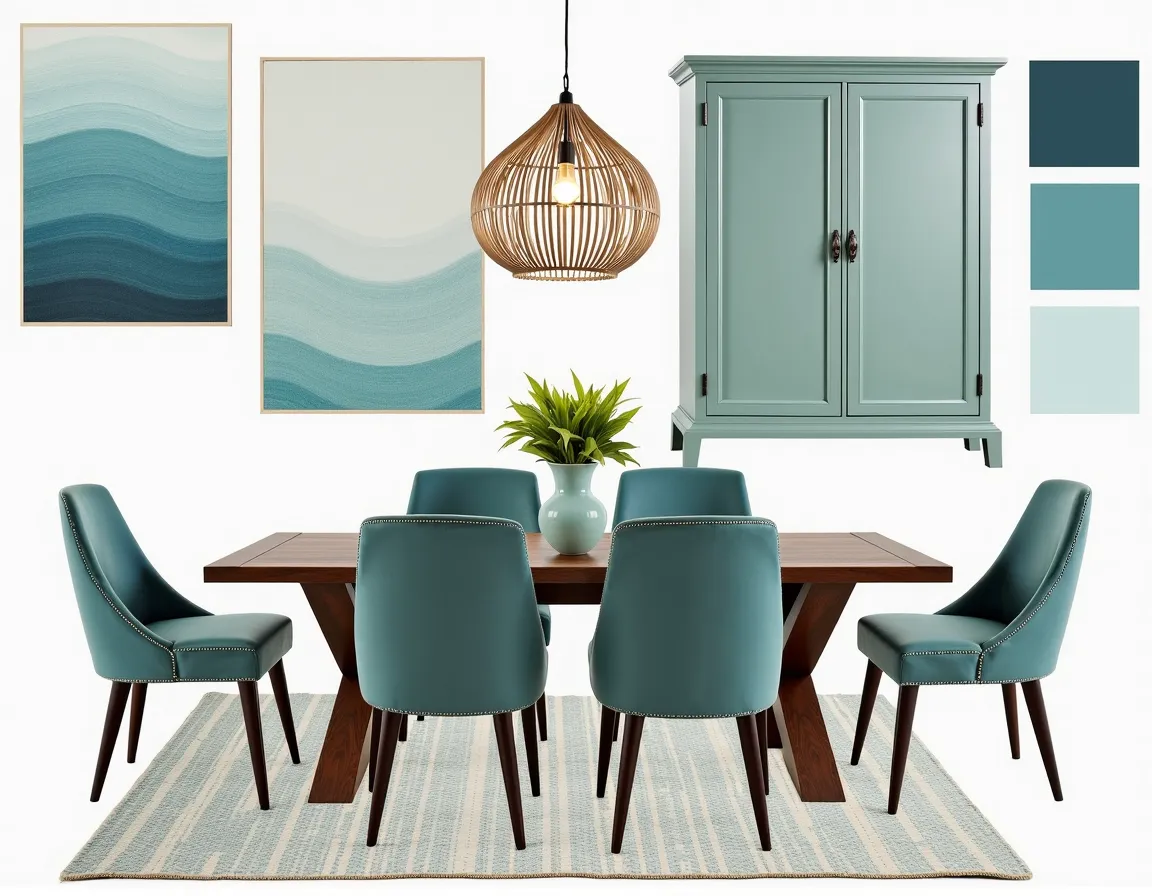 Coastal Dining Room Design: Blue, Teal & Green Elegance