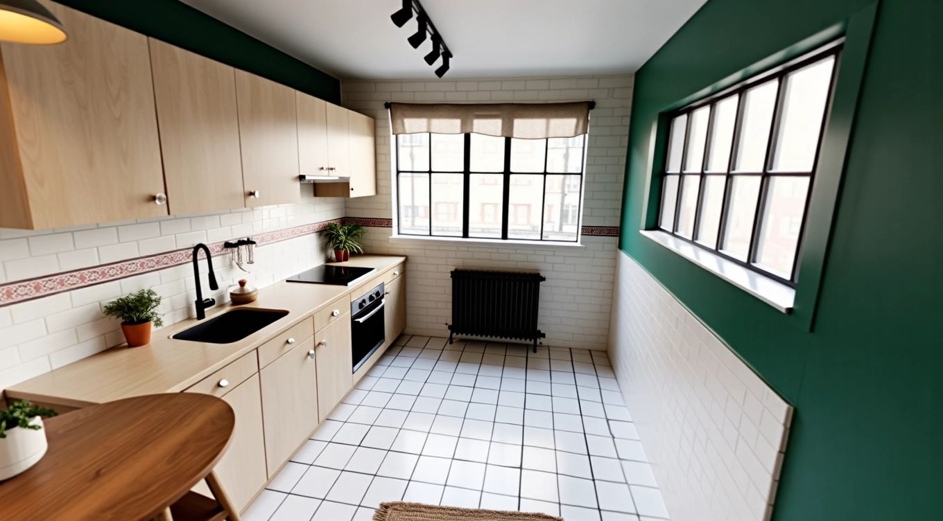 Industrial Kitchen with Forest Green & Dusty Rose Accents