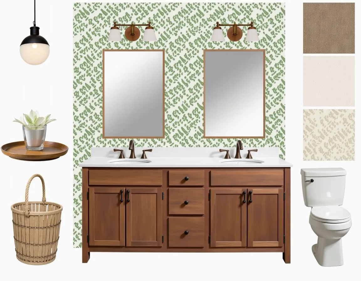 Charming Farmhouse Bathroom: White & Beige Palette