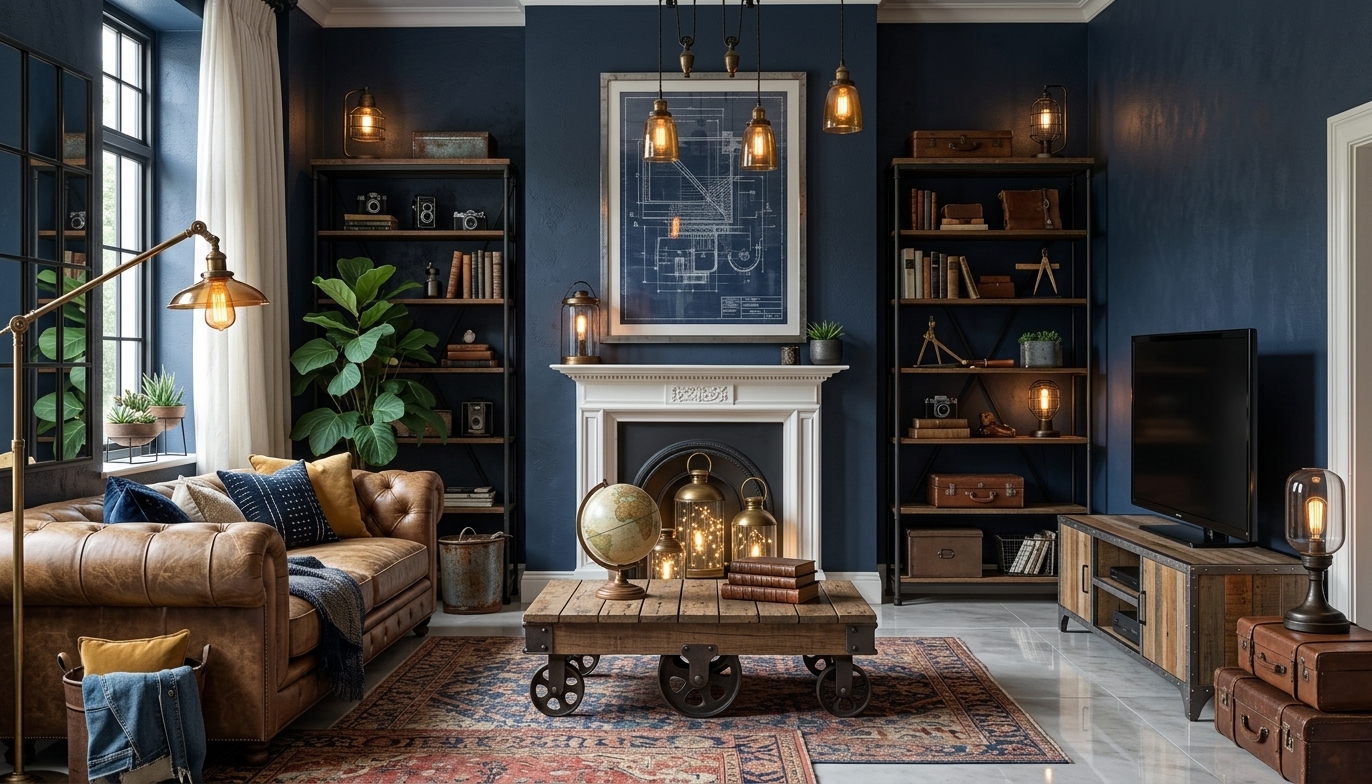 Dramatic Industrial Living Room Redesign