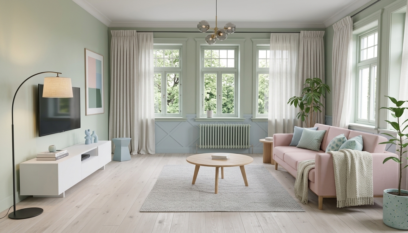 Scandinavian Living Room Redesign with Pastel Elegance