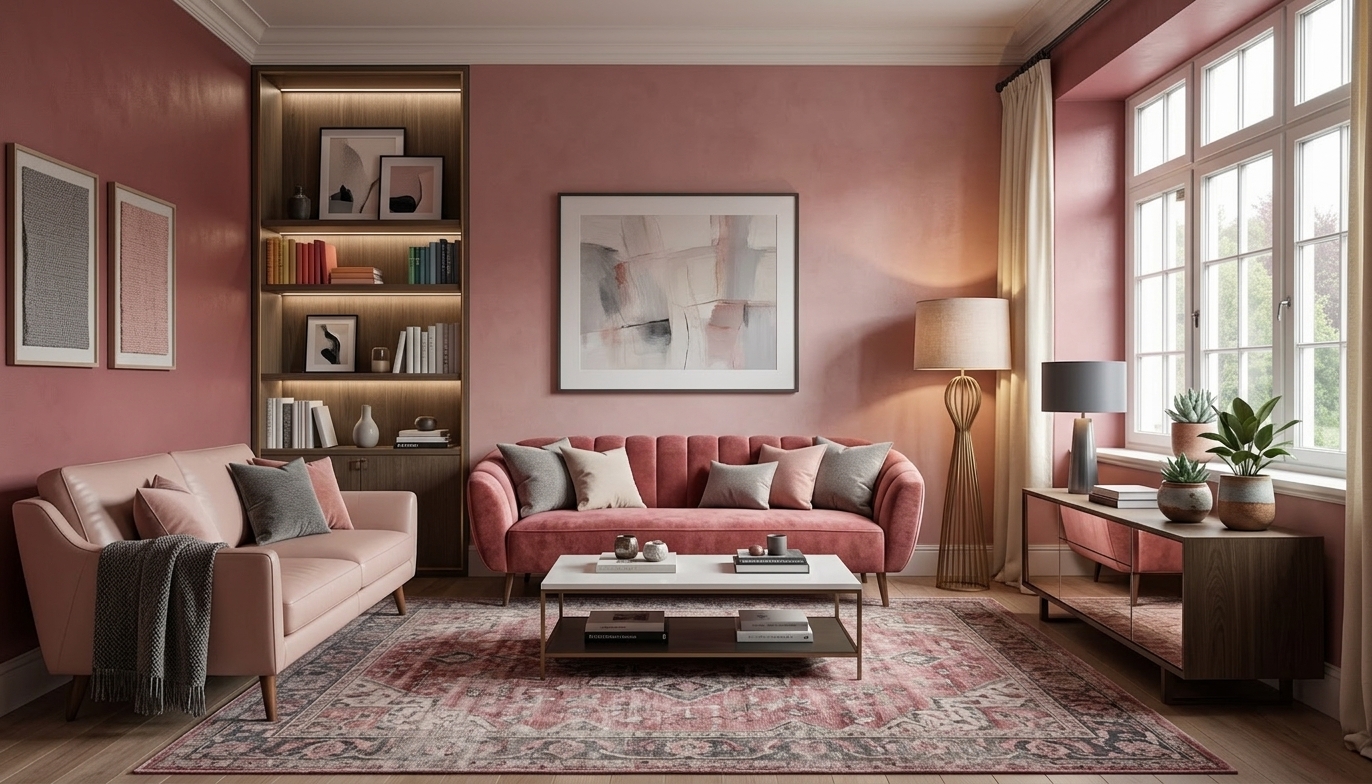 Modern Living Room Makeover with Rose and Blush Elegance