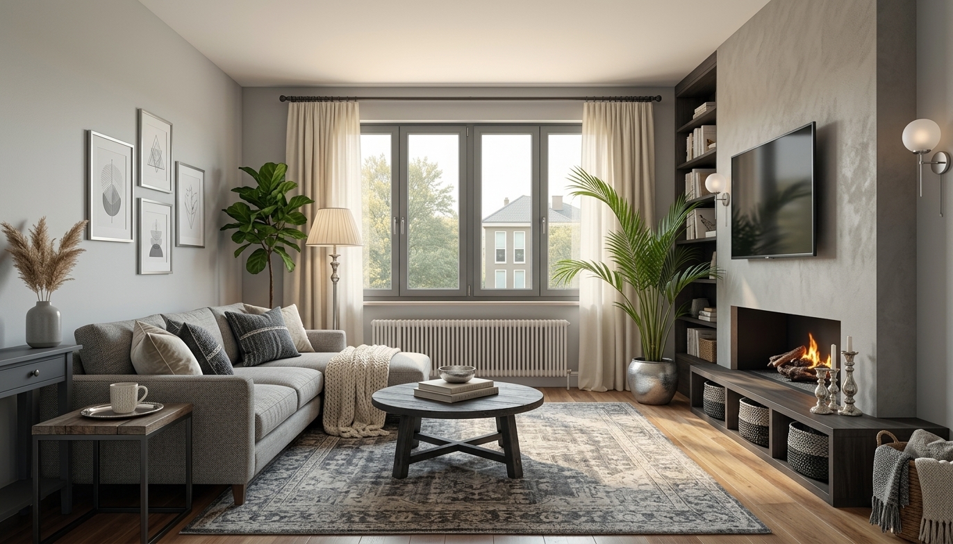 Bohemian Living Room: Charcoal Elegance Redefined