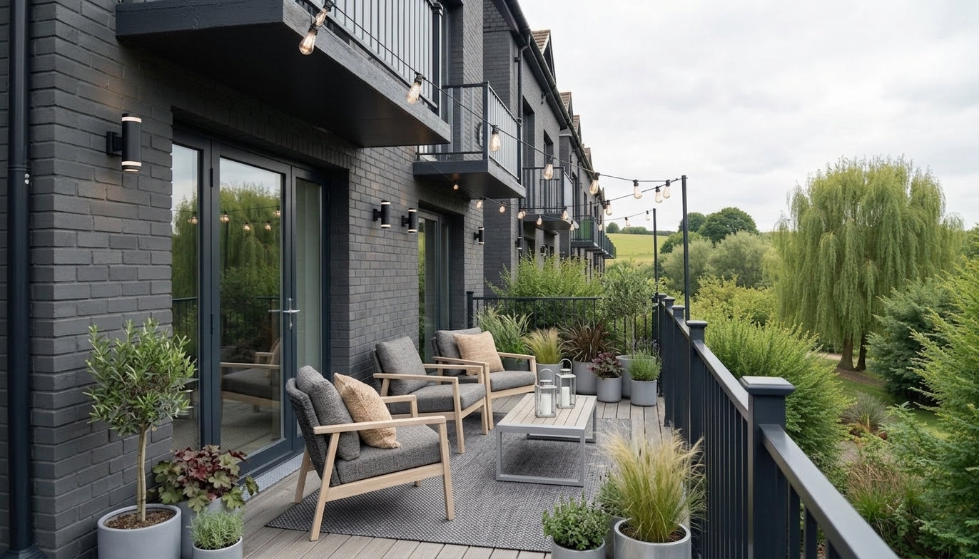 Scandinavian Balcony Redesign: Charcoal Elegance