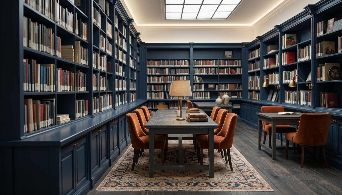 Dramatic Library Makeover: Transitional Elegance