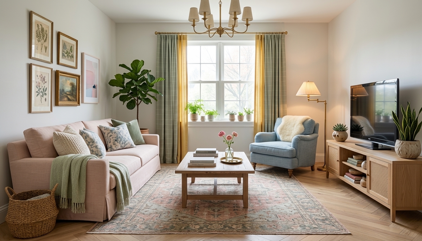 Contemporary Living Room Makeover with Pastel Hues