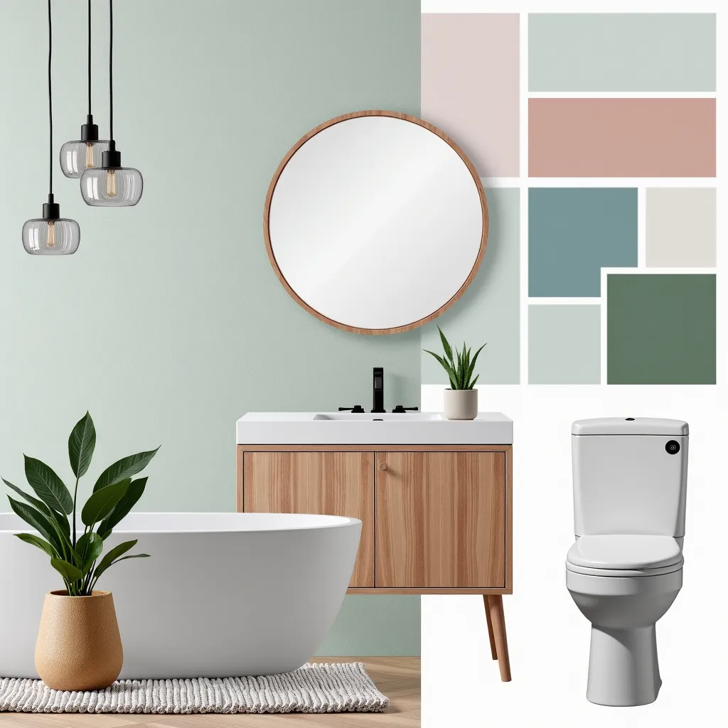 Modern Bathroom Elegance: Light Pink, Blue & Green