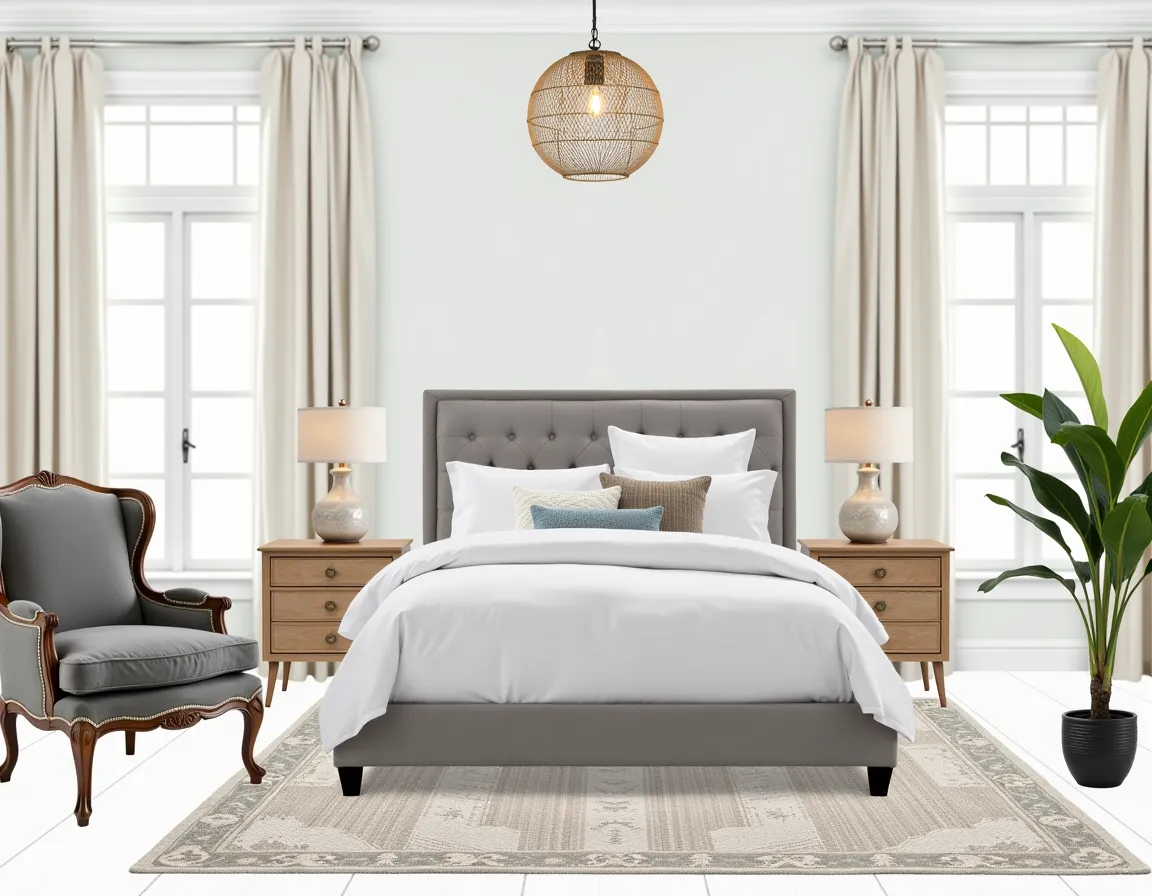 Elegant French Country Bedroom: A Harmony of Whites & Greys