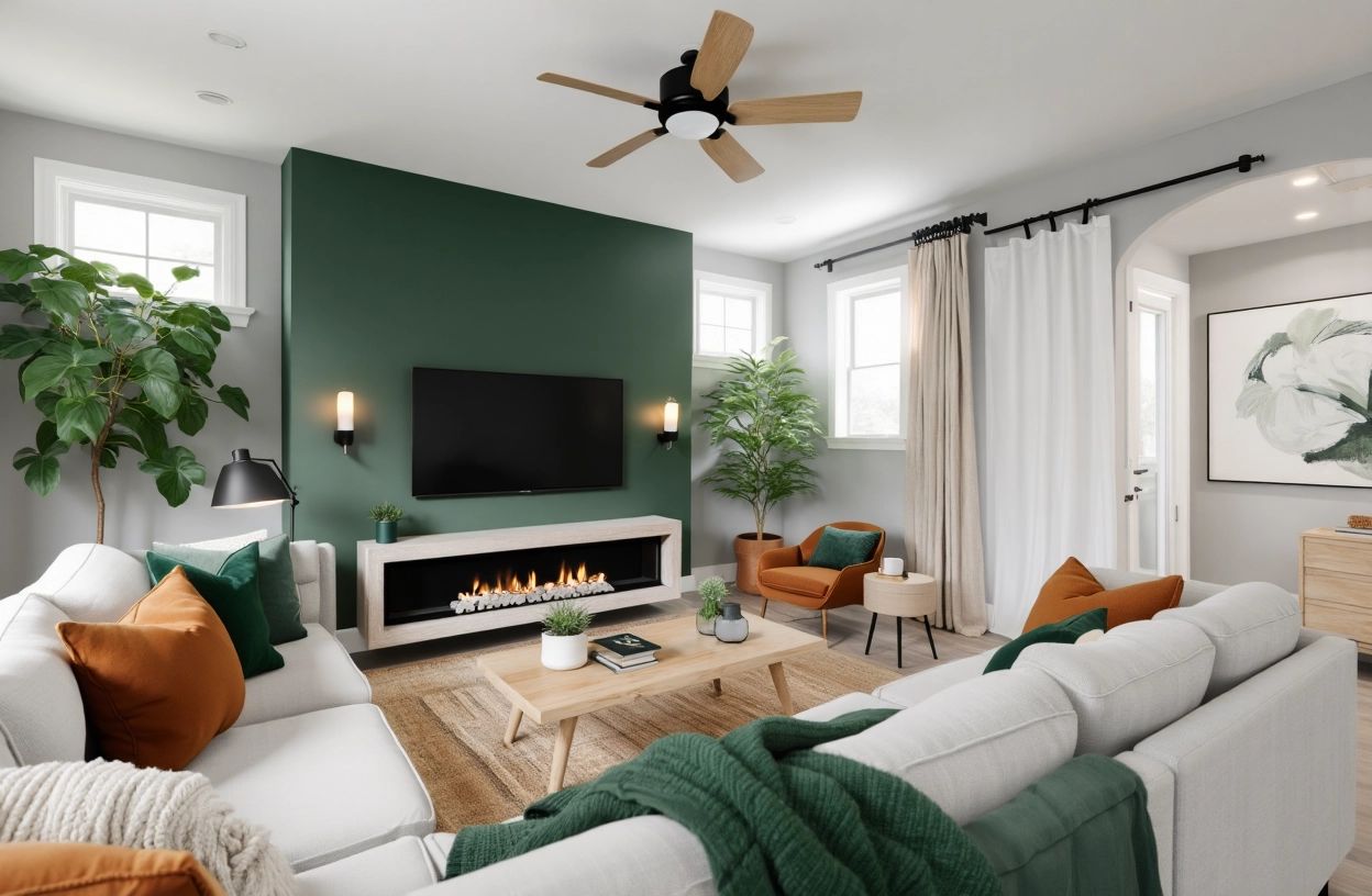 Contemporary Living Room with Cozy Fireplace Focal Point