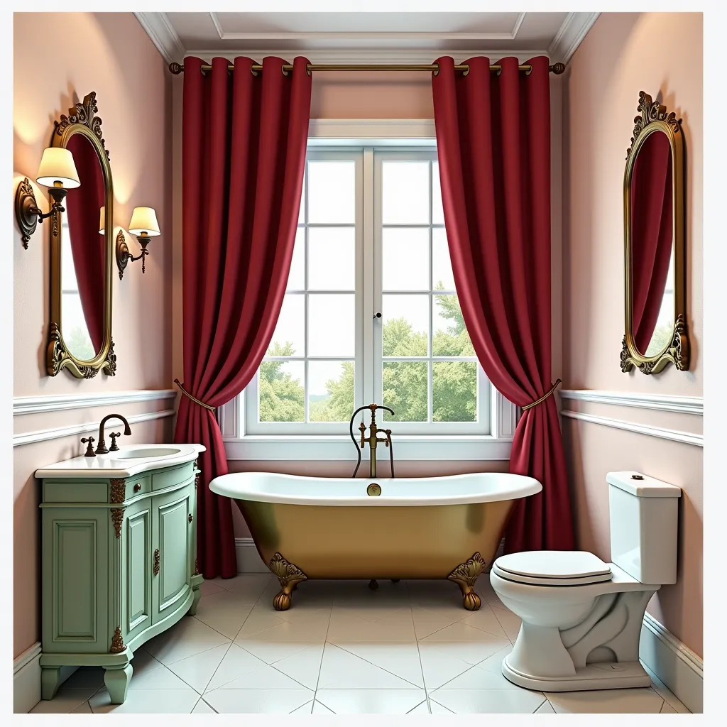 Victorian Bathroom Elegance: Velvet & Bronze Masterpiece
