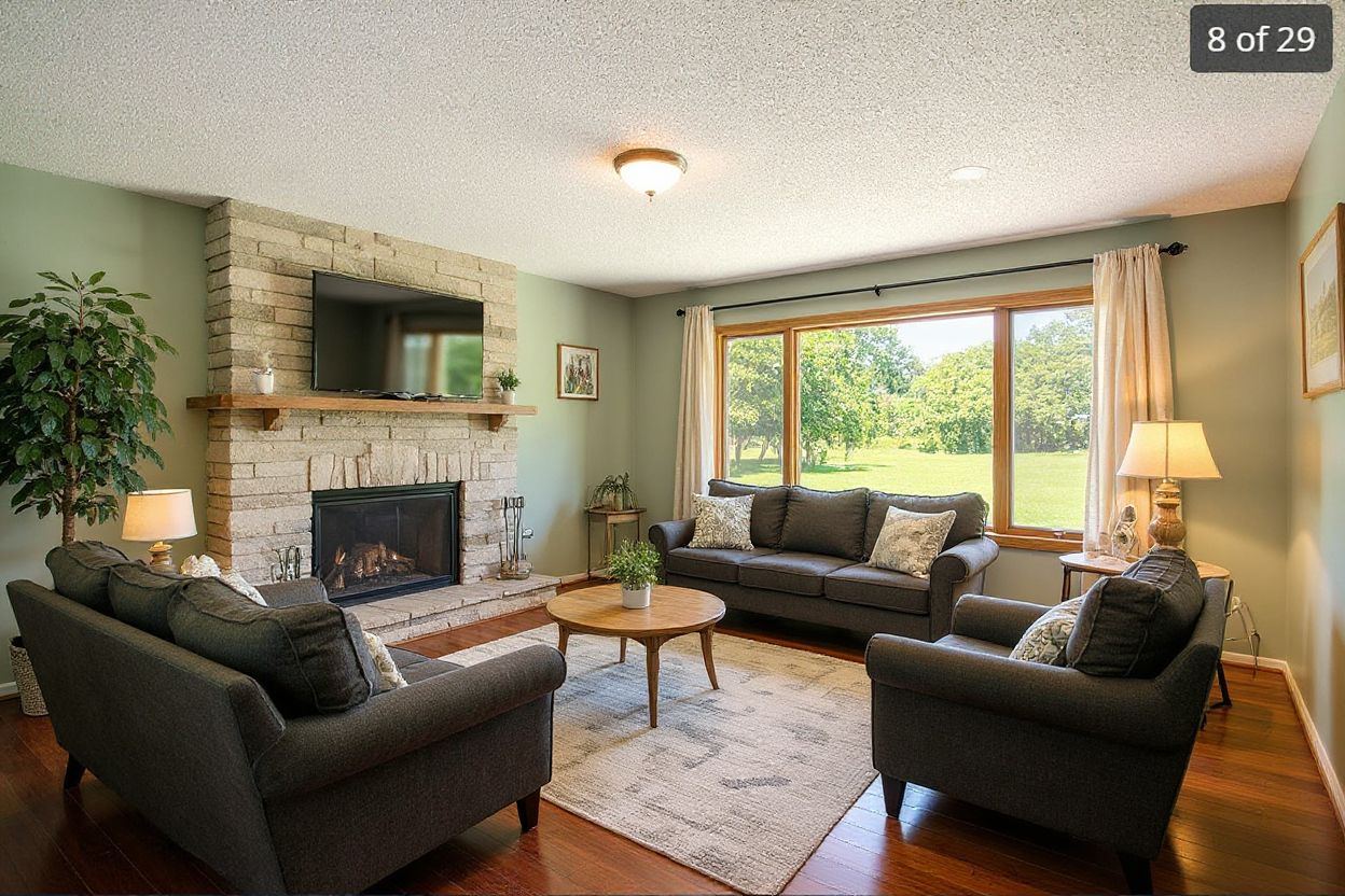 Charming Farmhouse Living Room with Sage Green Elegance