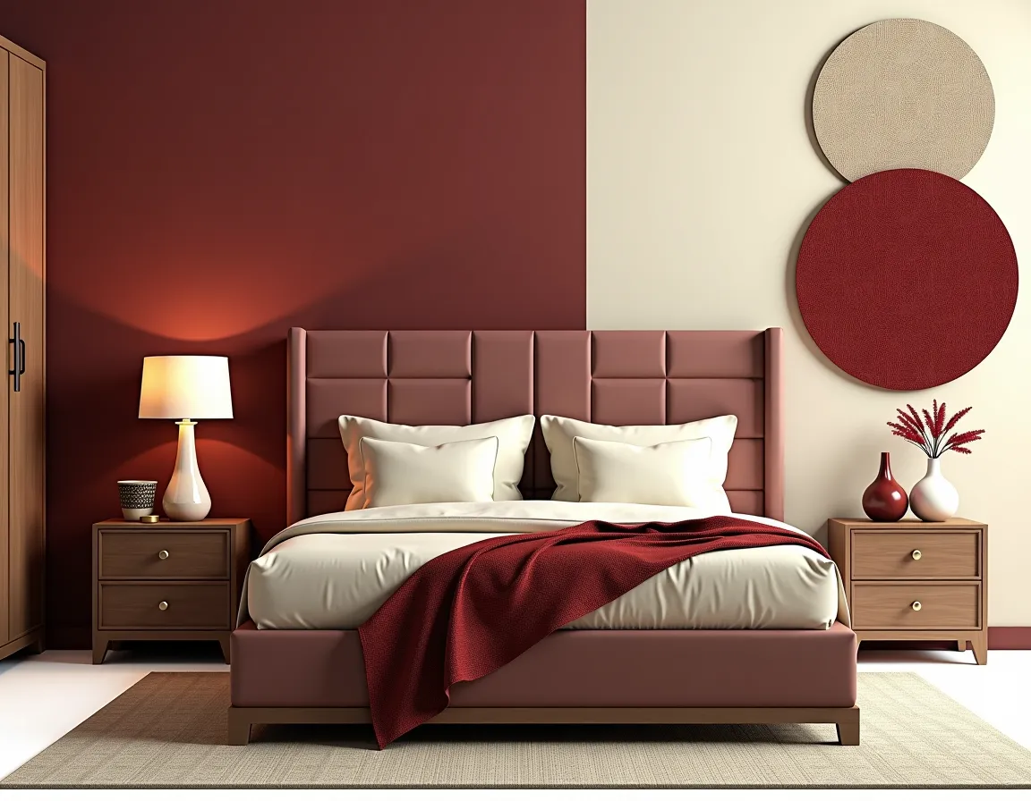 Art Deco Bedroom: Mahogany & Red Elegance