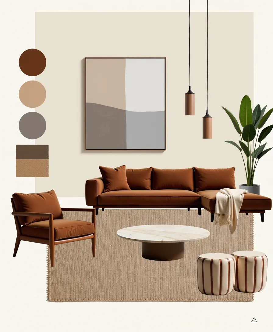Modern Living Room Design: Tan, Beige & Ivory Elegance
