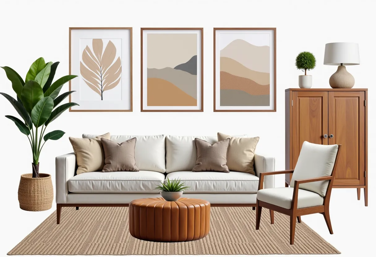 Bohemian Living Room: Artful Comfort in White & Beige
