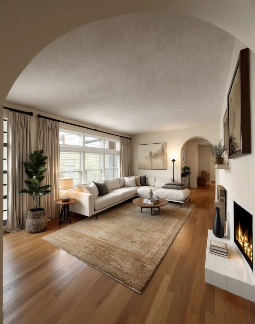Mid-Century Modern Living Room with Cream Elegance