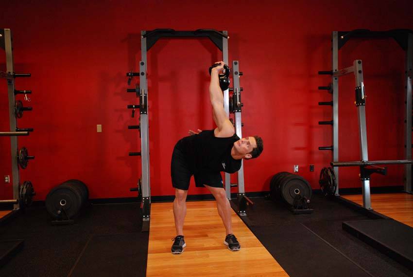 Advanced Kettlebell Windmill — end position, working the abs