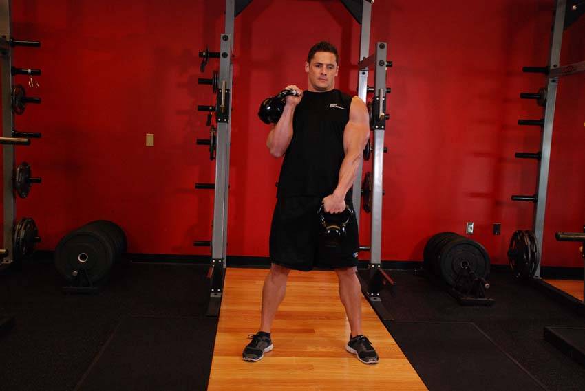 Alternating Hang Clean — end position, working the hamstrings