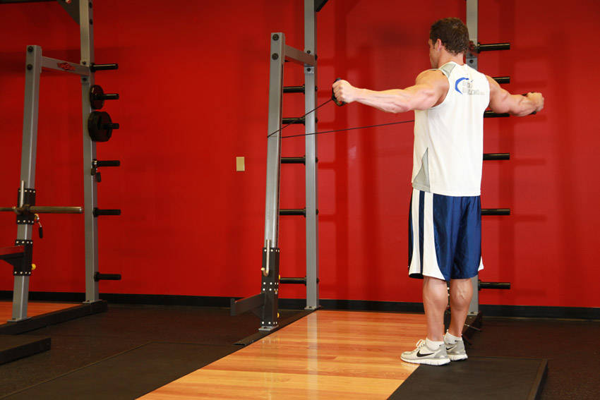 Back Flyes - With Bands — end position, working the shoulders