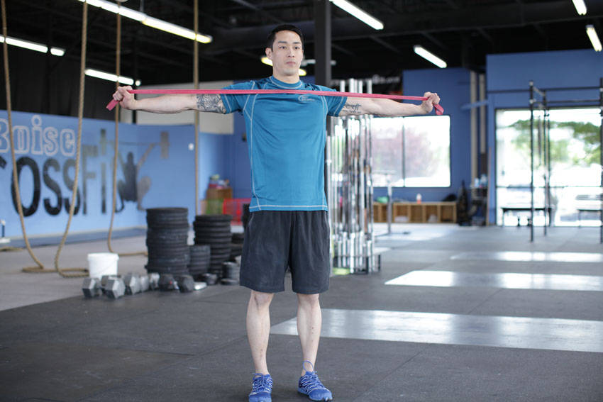 Band Pull Apart — end position, working the shoulders