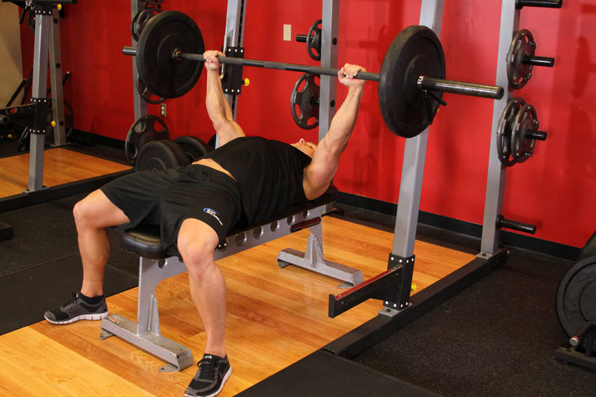 Barbell Bench Press - Medium Grip — starting position, working the chest