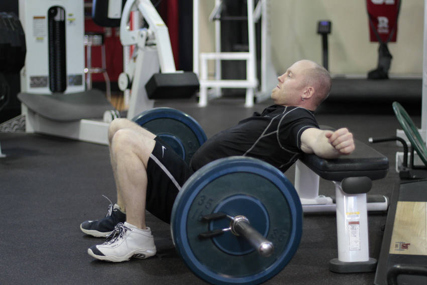 Barbell Hip Thrust — starting position, working the glutes