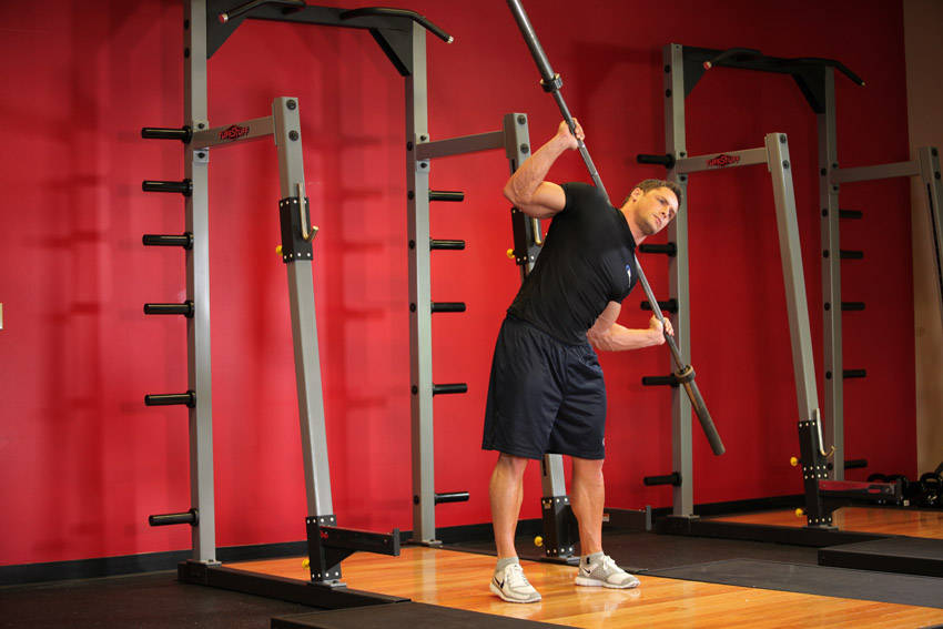 Barbell Side Bend — end position, working the abs
