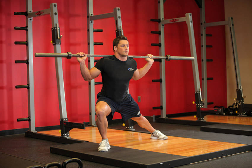 Barbell Side Split Squat — end position, working the quads