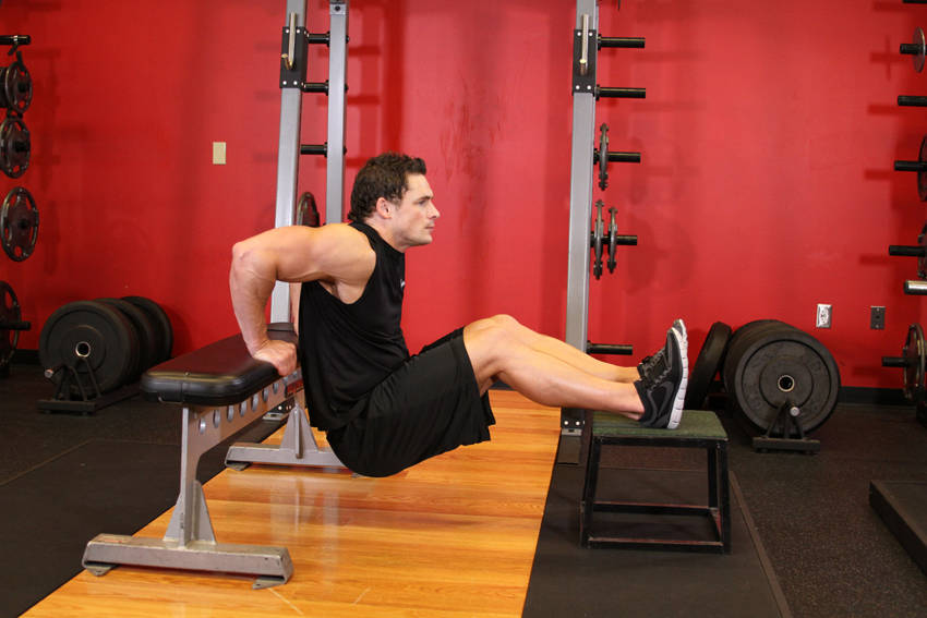 Bench Dips — end position, working the triceps