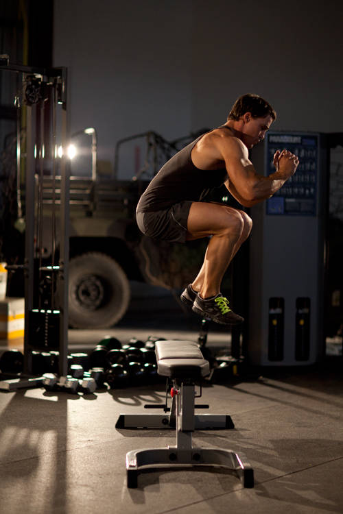 Bench Jump — end position, working the quads