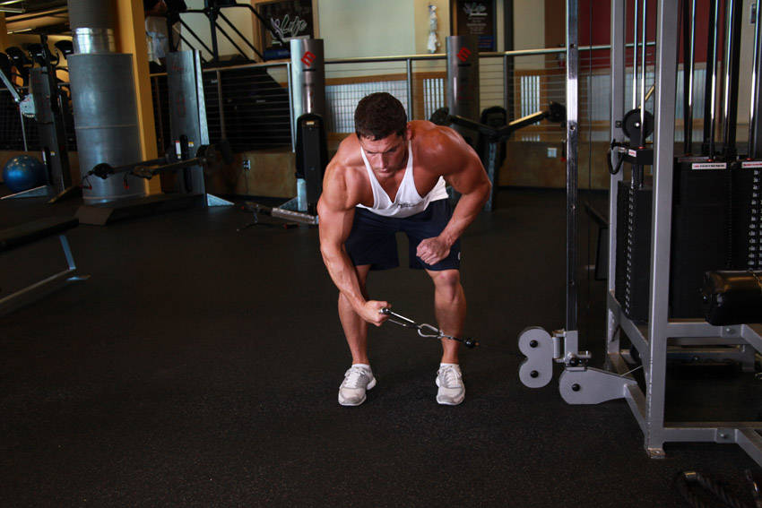 Bent Over Low-Pulley Side Lateral — starting position, working the shoulders