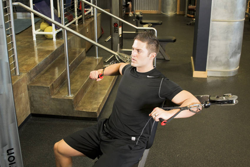 Cable Chest Press — starting position, working the chest