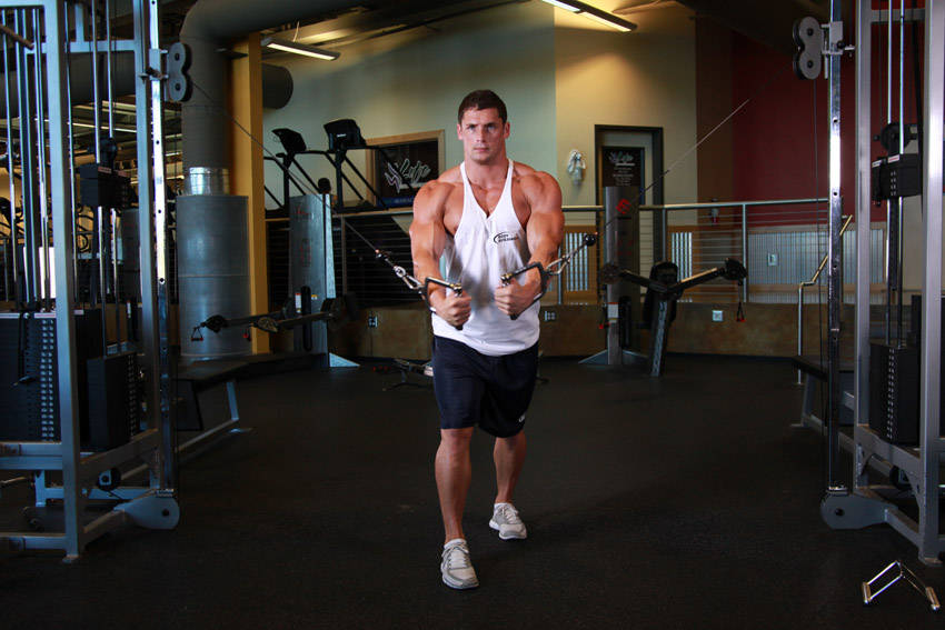 Cable Crossover — end position, working the chest